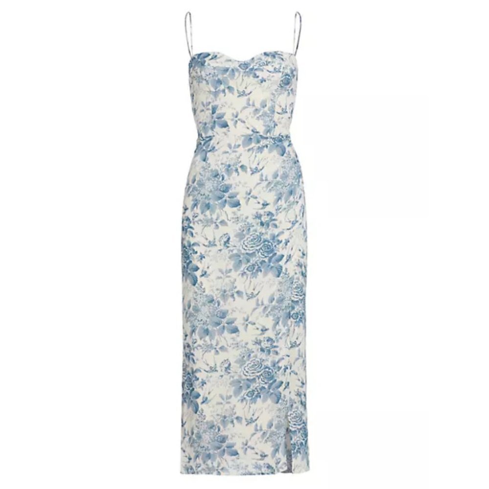 💕REFORMATION💕 Kourtney Dress ~ Pompadour Blue Floral Bird Print 4 NWT - Picture 8 of 16